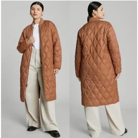 Everlane The Renew Long Lined Quilted Puffer Jacket Womens Large Rust Orange - Picture 2 of 15